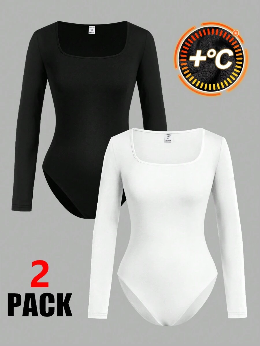 SHEIN Girlism Mono térmico de manga larga, cuello alto, ajuste delgado, informal y minimalista, para niñas preadolescentes, color negro y blanco