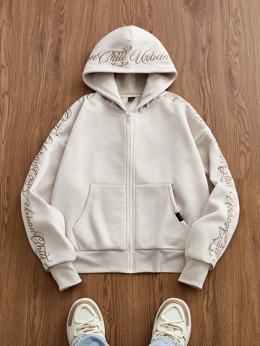 SWAVVY Sudadera con capucha casual holgada de punto para hombre con bordado en inglés, estilo joven y de con diseño de letra vintage, regalo para amigos, esposo o novio
