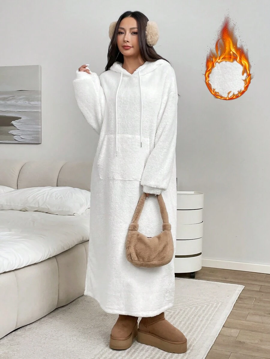 SHEIN EZwear Women's Autumn/Winter New Thermal Lined Hooded Dress