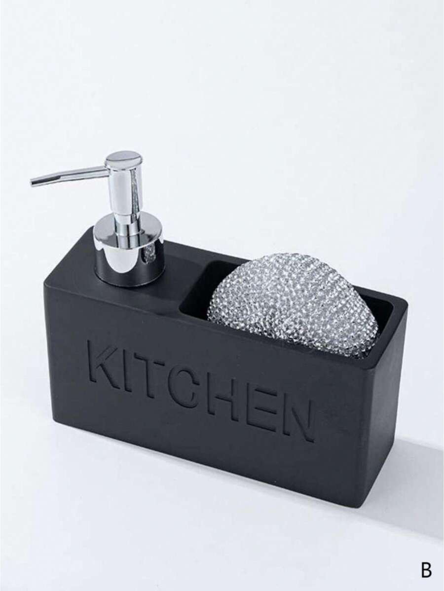 SHEIN 1 pièce Distributeur de lotion en polyresin avec éponge, détail de lettre Distributeur de savon de salle de bain pour la décoration de salle de bain d'été à la maison