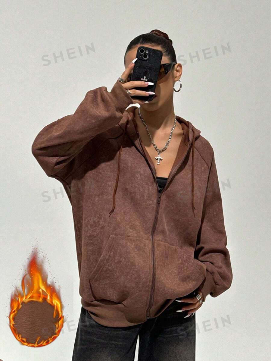 StreetHx Sudadera con capucha oversize de estilo vintage con estampado de mármol marrón y forro térmico