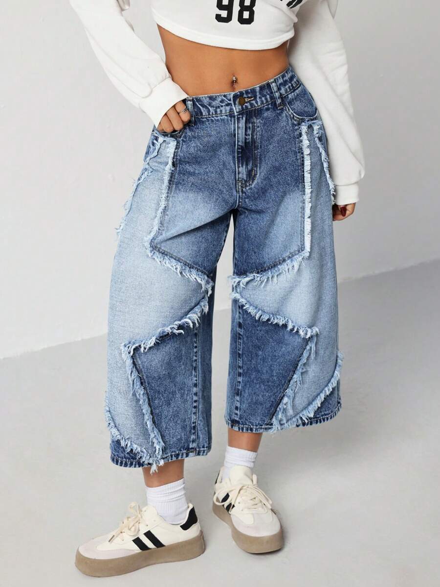 SHEIN EZwear Women's Casual Fitted 7/8 Length Blue Jeans