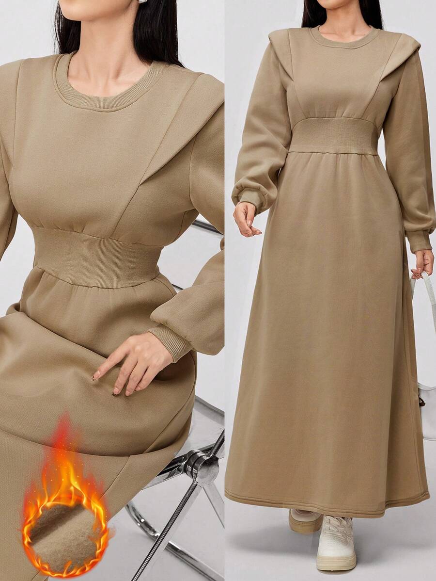 Mulvari Vestido sudadera con capucha de cintura alta a cuadros patchwork con cordón para mujer, otoño/invierno