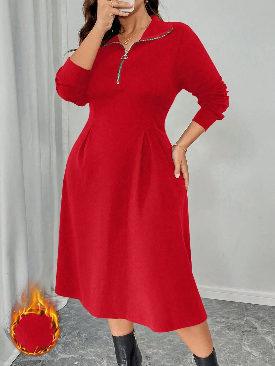 Calvaya Robe longue ample à manches longues pour femmes grandes tailles, en couleur unie. Décontractée et adaptée au bureau, avec doublure. Vêtements d'hiver pour le Nouvel An, tenue maxi pour femmes
