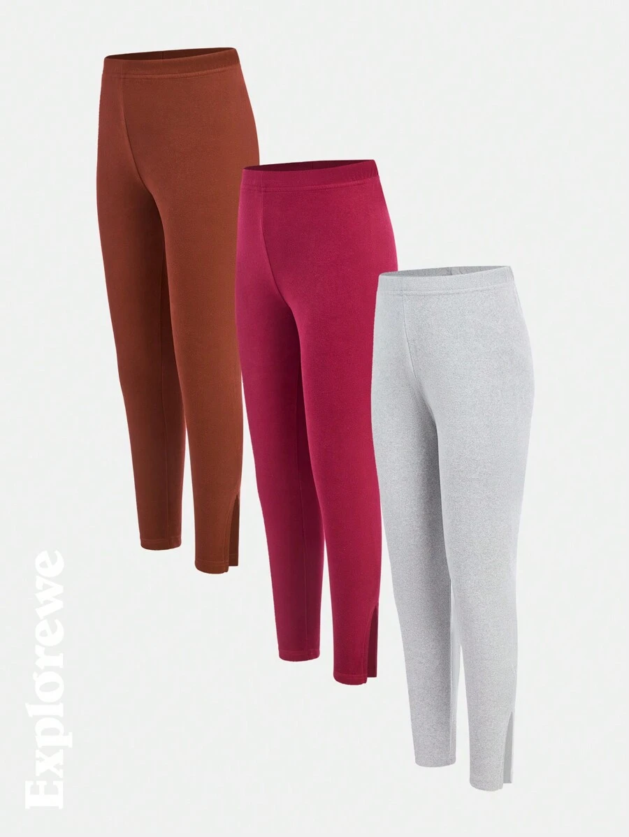 SHEIN 3pcs Girls Tween Girl Urban Casual Style Slit Hem Leggings, Comfortable & Warm, Suitable For Sports, School, Party, Photo Shooting, Daily Wear, Autumn/Winter