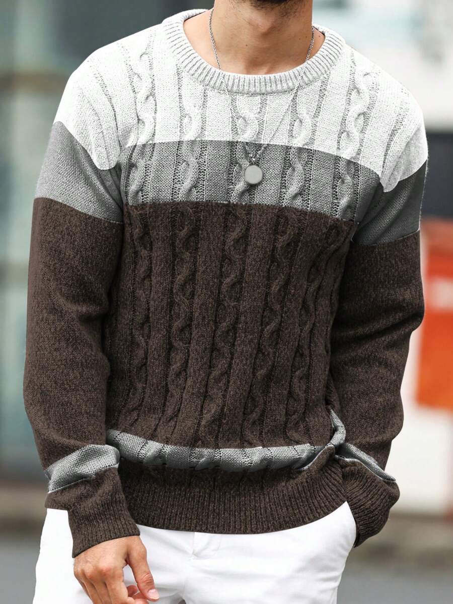 Manfinity CityGents Suéter de punto casual de uso diario con contraste de color para hombres, suéter de punto de invierno para hombres, suéter de punto de punto para hombres