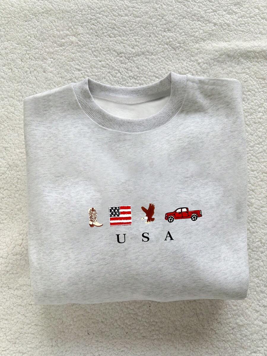 SHEIN Women Letter Print Long Sleeve Thermal Lined Casual Crew Neck Sweatshirt, Autumn/Winter Graduation,Back To School Outfits,Graduation,Teacher Outfits For Women,Back To School
