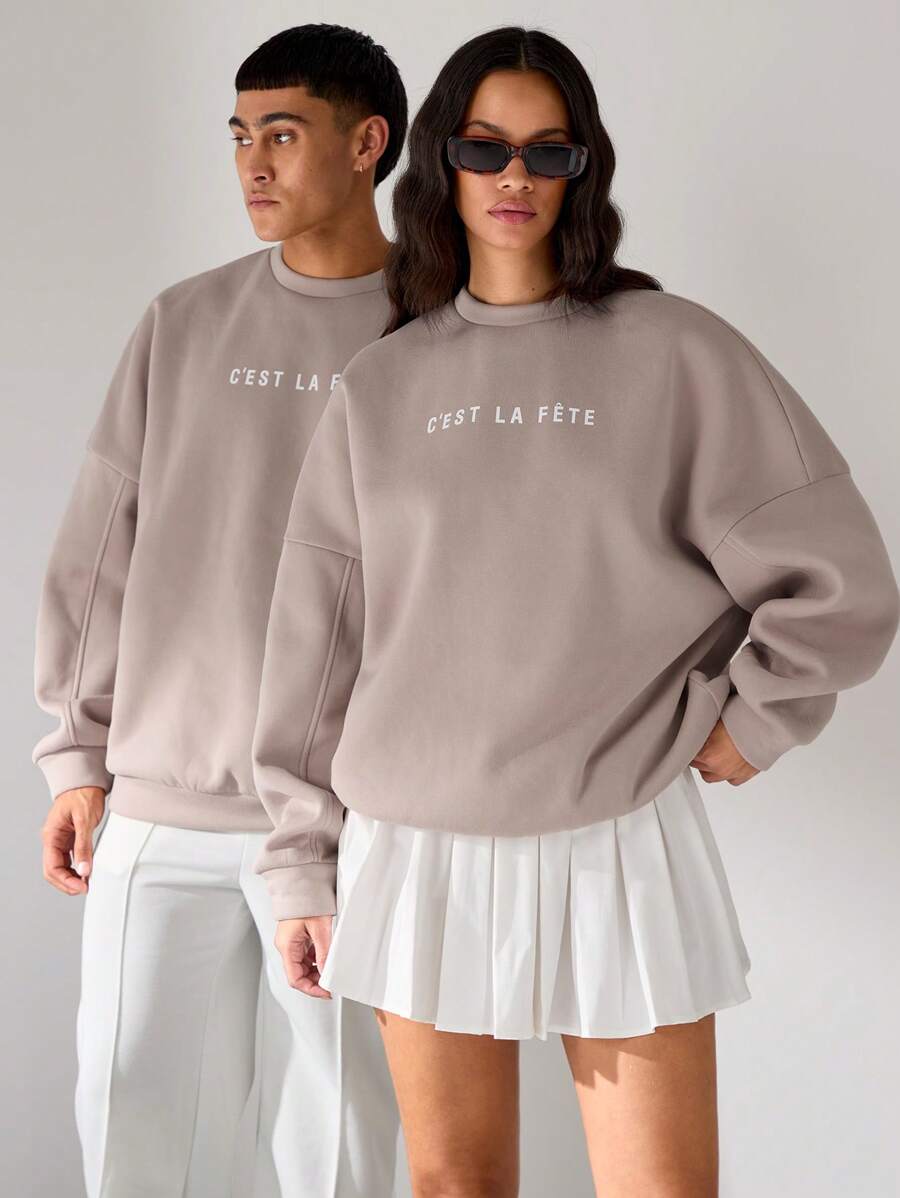 Manfinity INSISELF Knit Oversized Drop Shoulder Crew Neck Pullover Sweatshirt, Autumn/Winter Going Out Letter Long Sleeve Sweatshirt, For Friends, Husband, Boyfriend Gifts