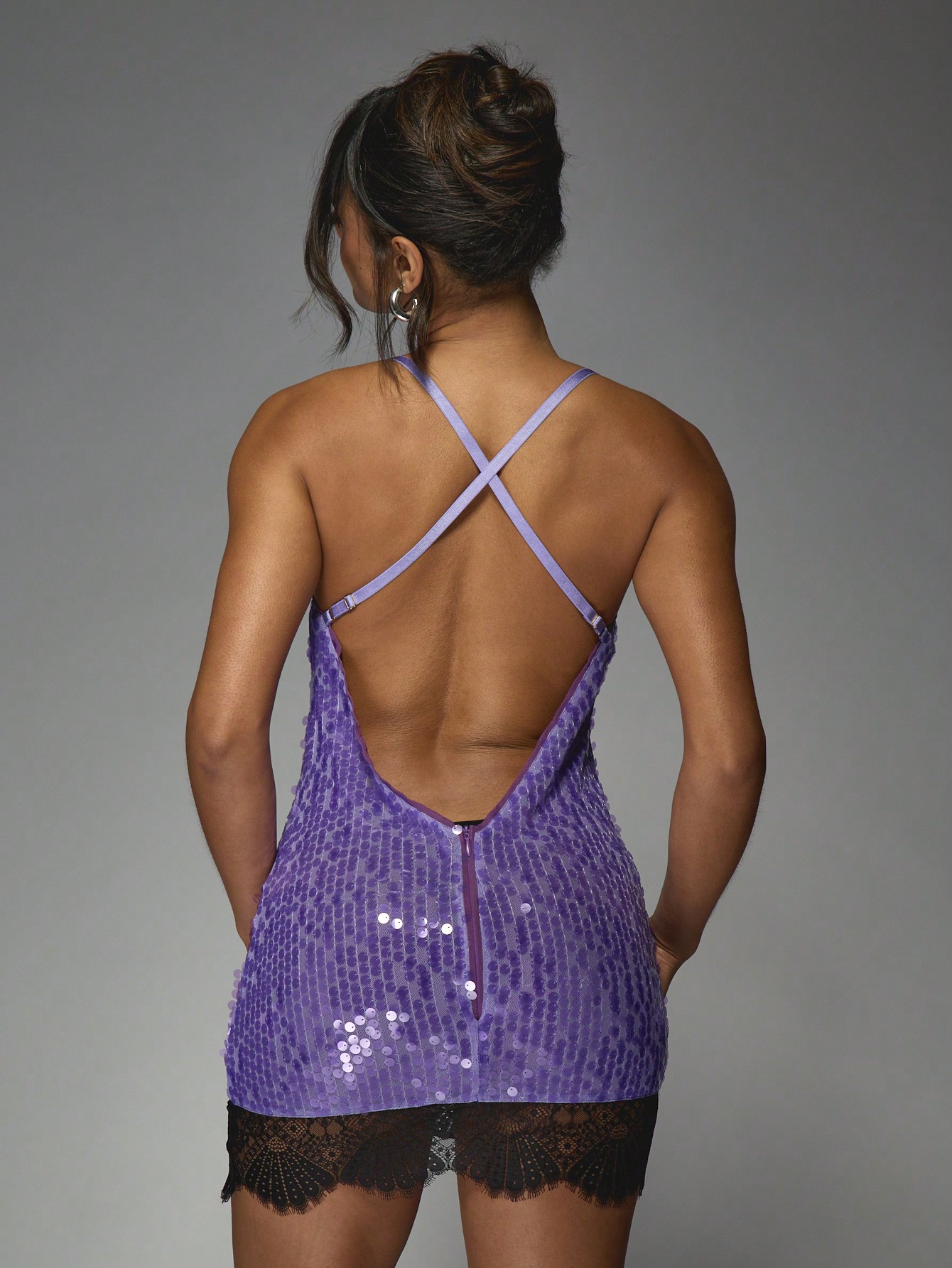 MISSGUIDED Y2K Futuristic Sequin Lace Trim Detail Halter Neck