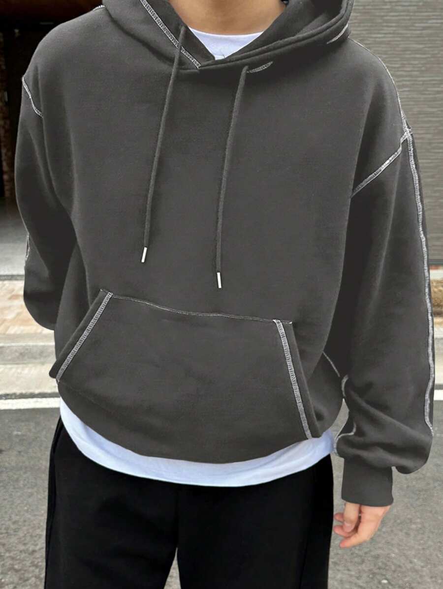 DAZY Sudadera casual de manga larga con capucha, bolsillo y decoración de rayas para hombre, para otoño