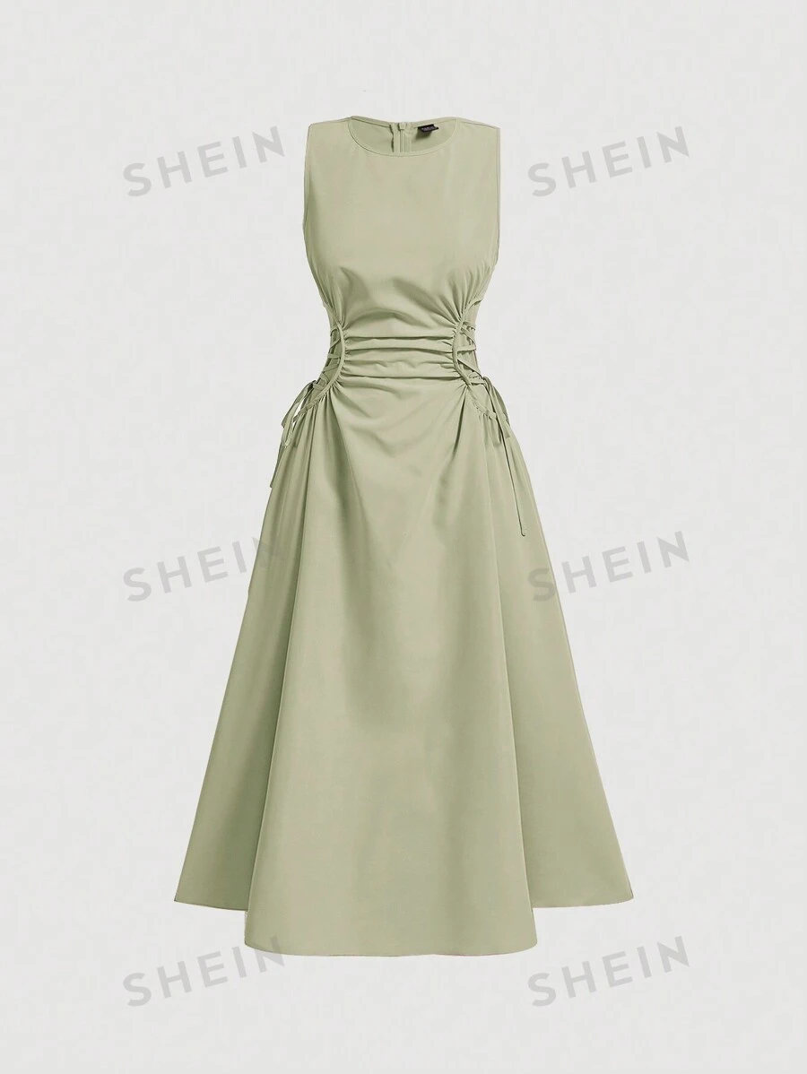 SHEIN MOD Vestido largo negro con detalle fruncido y corte cruzado lateral sólido para cita nocturna