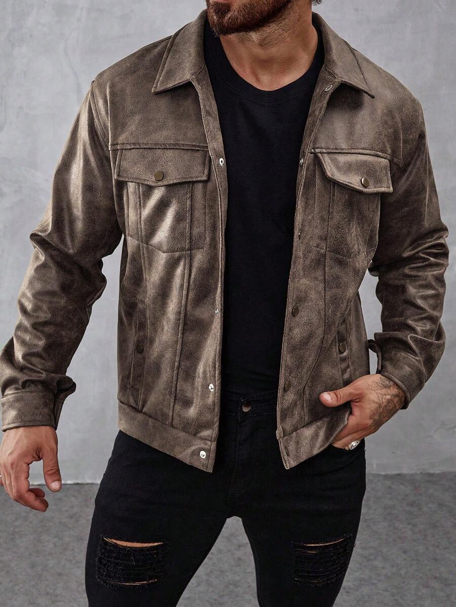 Manfinity CasualCool Men's Single-Breasted Utility Pocket Casual Jacket For Autumn