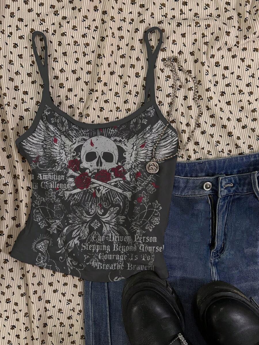 Attitoon Women Casual Sexy Skull Print Camisole Tank Top, Suitable For Summer