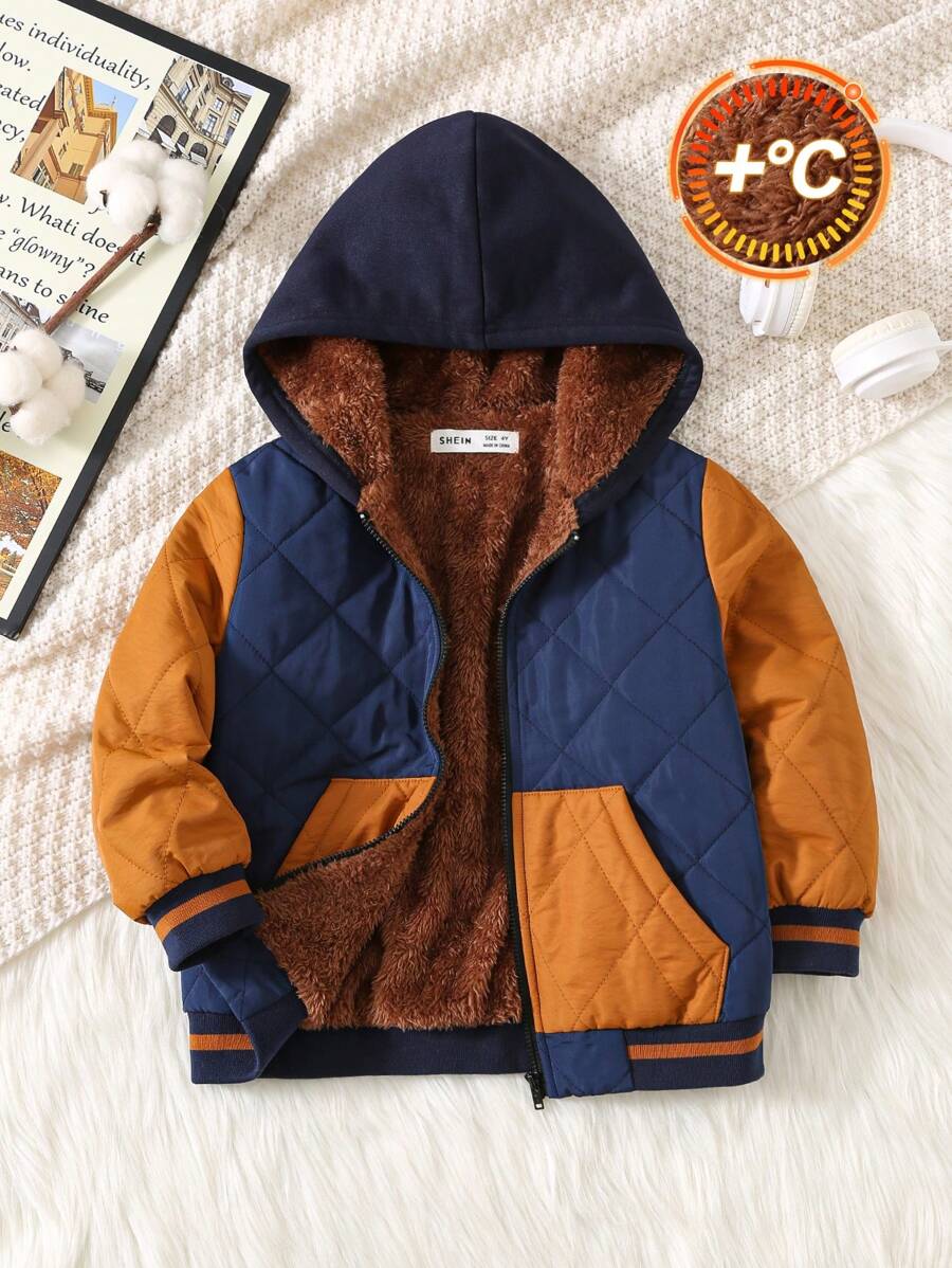 SHEIN Young Boys Casual Thermal Lined Thick Warm Stand Collar Padded Coat