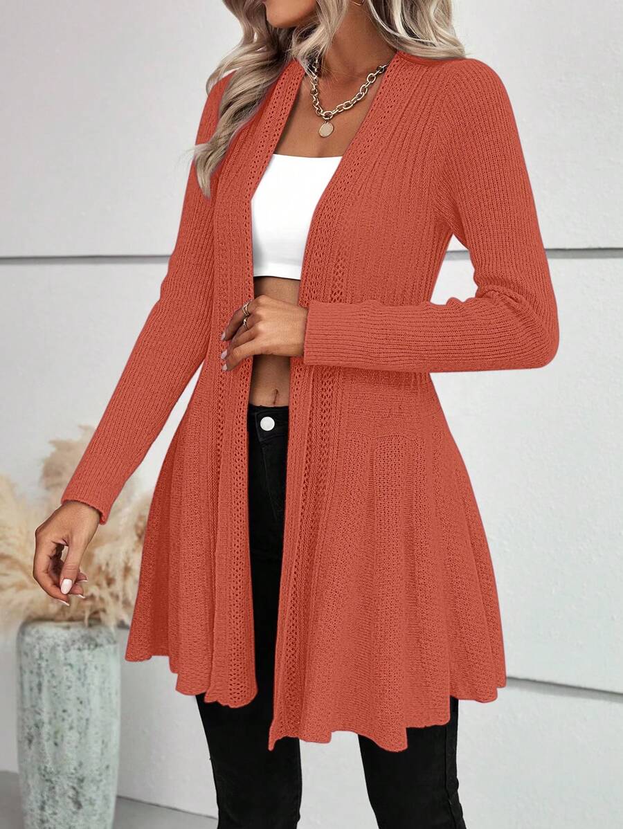 SHEIN LUNE Effen kleur lange mouwen lange casual cardigan voor dames, herfst/winter