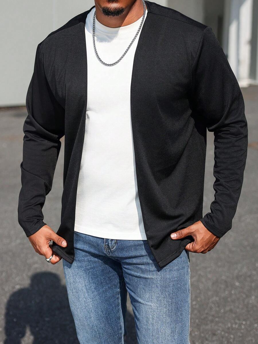 Manfinity Homme Plus Size Men's Solid Color Long Sleeve Simple Design Casual Shirt