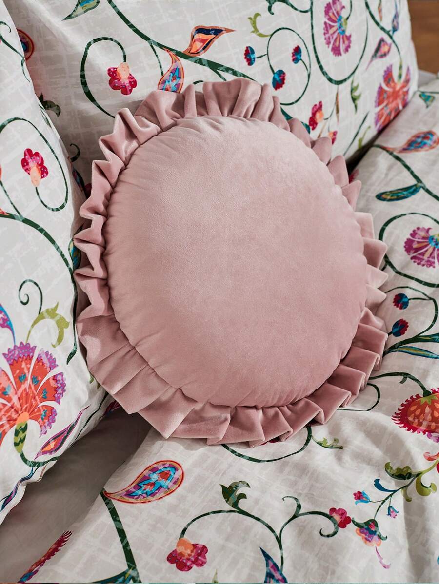 Joivida 1pc Solid Color Round Ruffled Decorative Throw Pillow, Suitable For Living Room Sofa, Bedroom Headboard , Rama Comfort Home, Party Use, B&B Decor, Housewarming Gift, Back To School Use