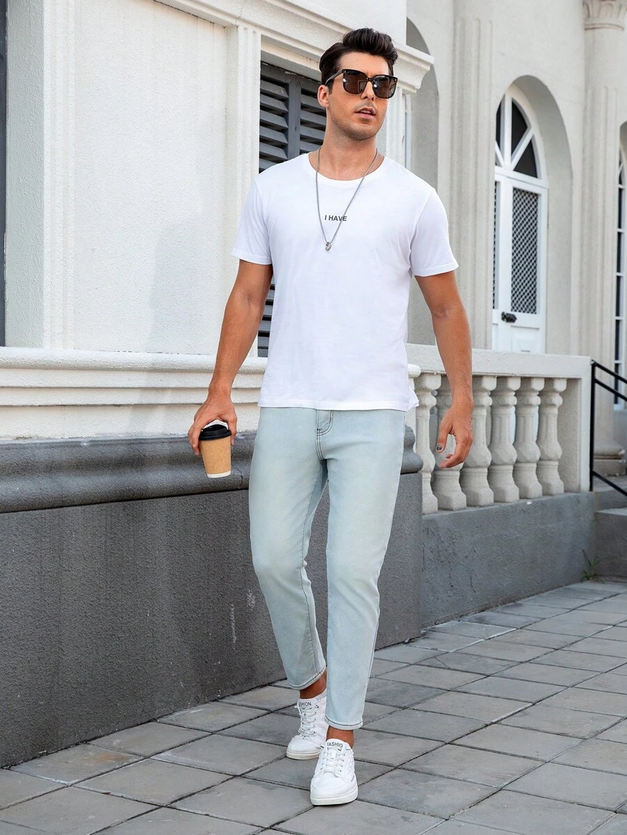 Manfinity Homme Jeans casuales de pierna recta y ajuste relajado para hombres con bolsillos