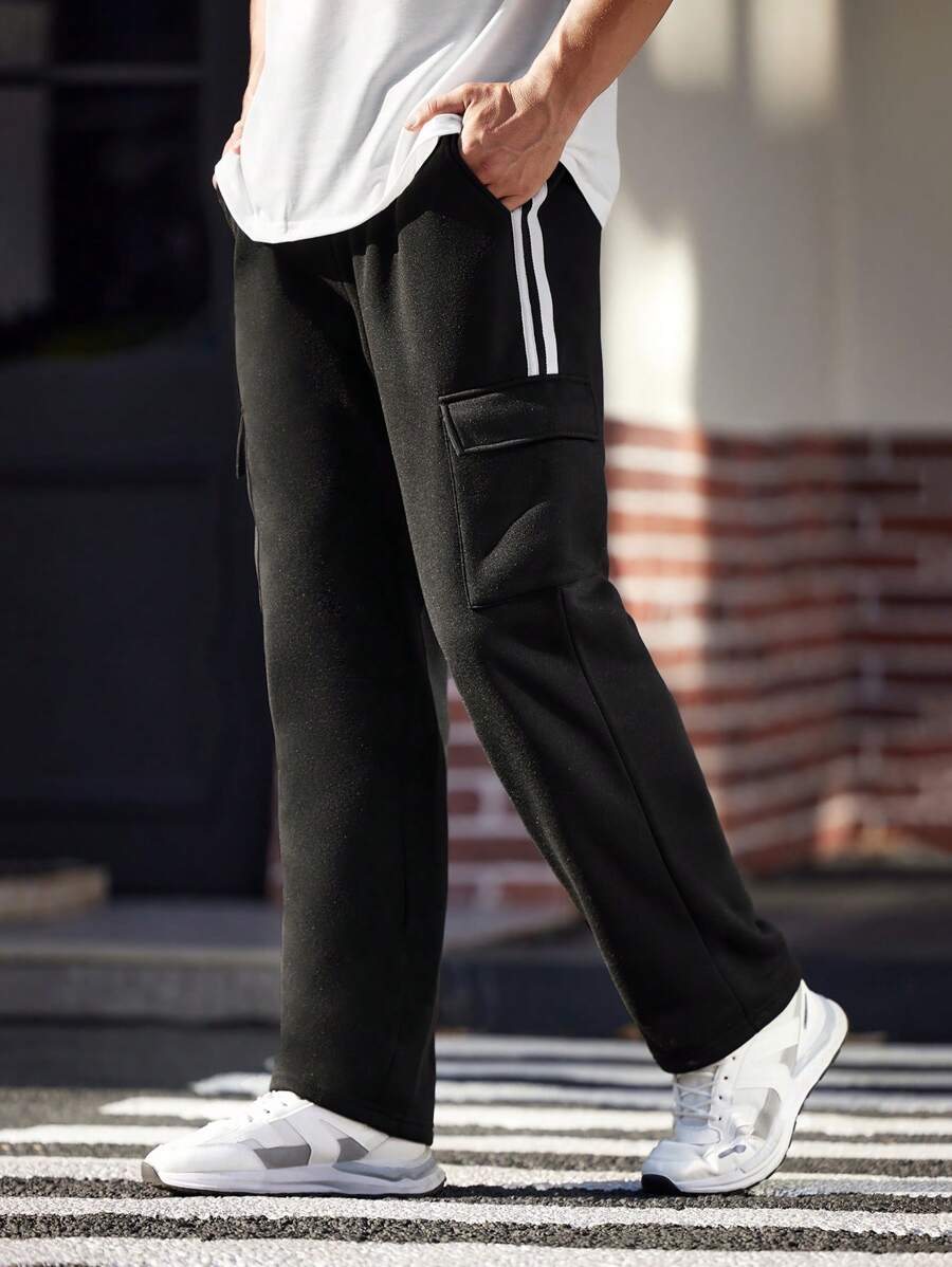 Manfinity Homme Pantalón de chándal casual y sencillo para hombre para uso diario, pantalón de chándal de pierna recta casual y larga con cordón, regalo para esposo o novio