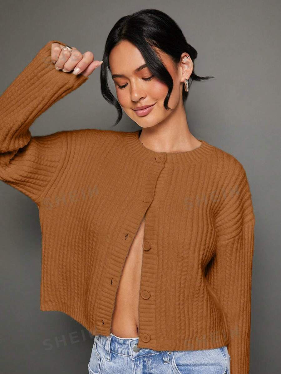 WESTFADE Cardigan de punto de cable de cuello redondo con botones y manga larga para primavera