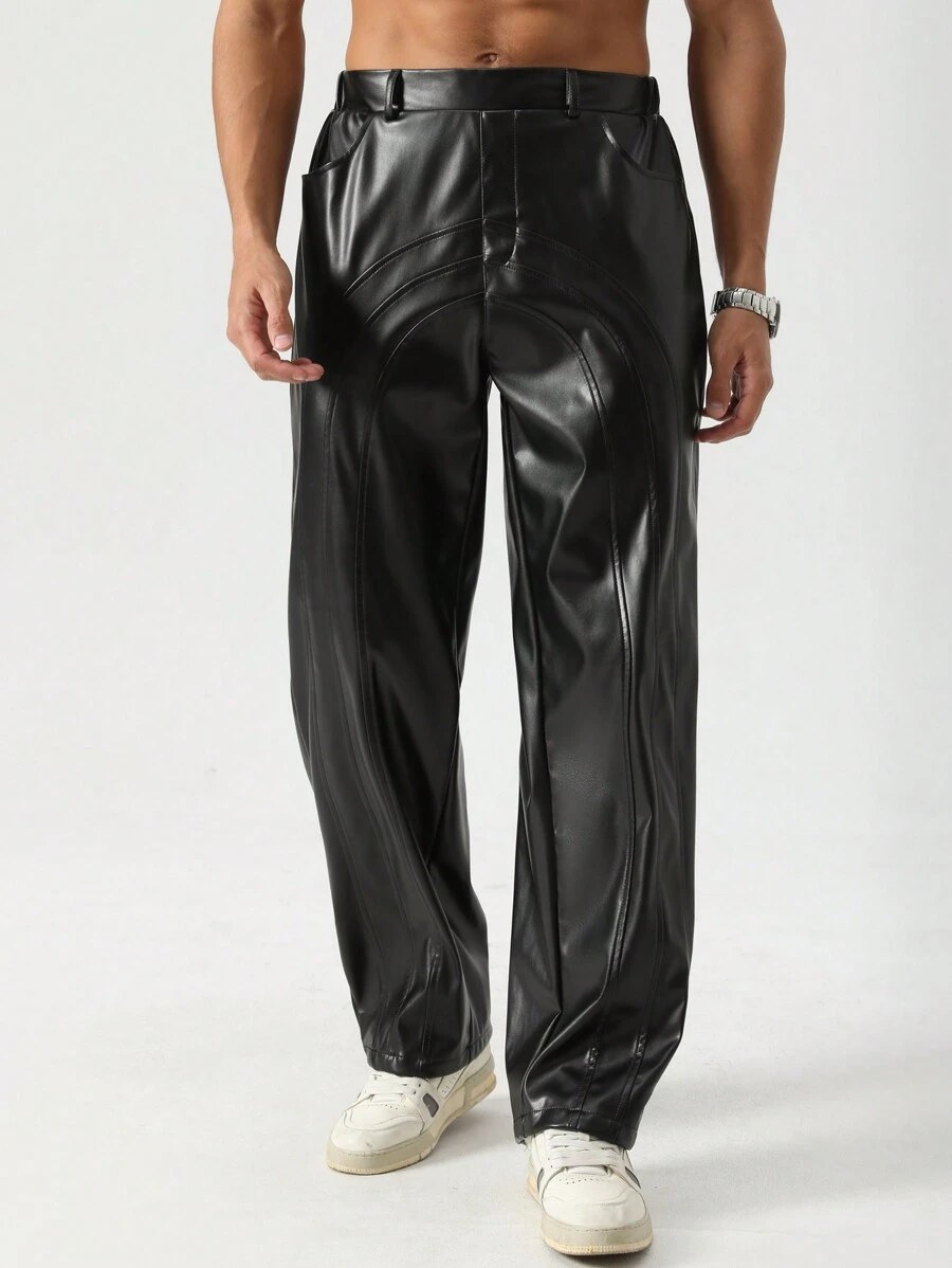 Manfinity EMRG Pantalones casuales minimalistas de moda para hombre, pantalones rectos de pierna larga para uso diario y salidas, regalo para esposo o novio