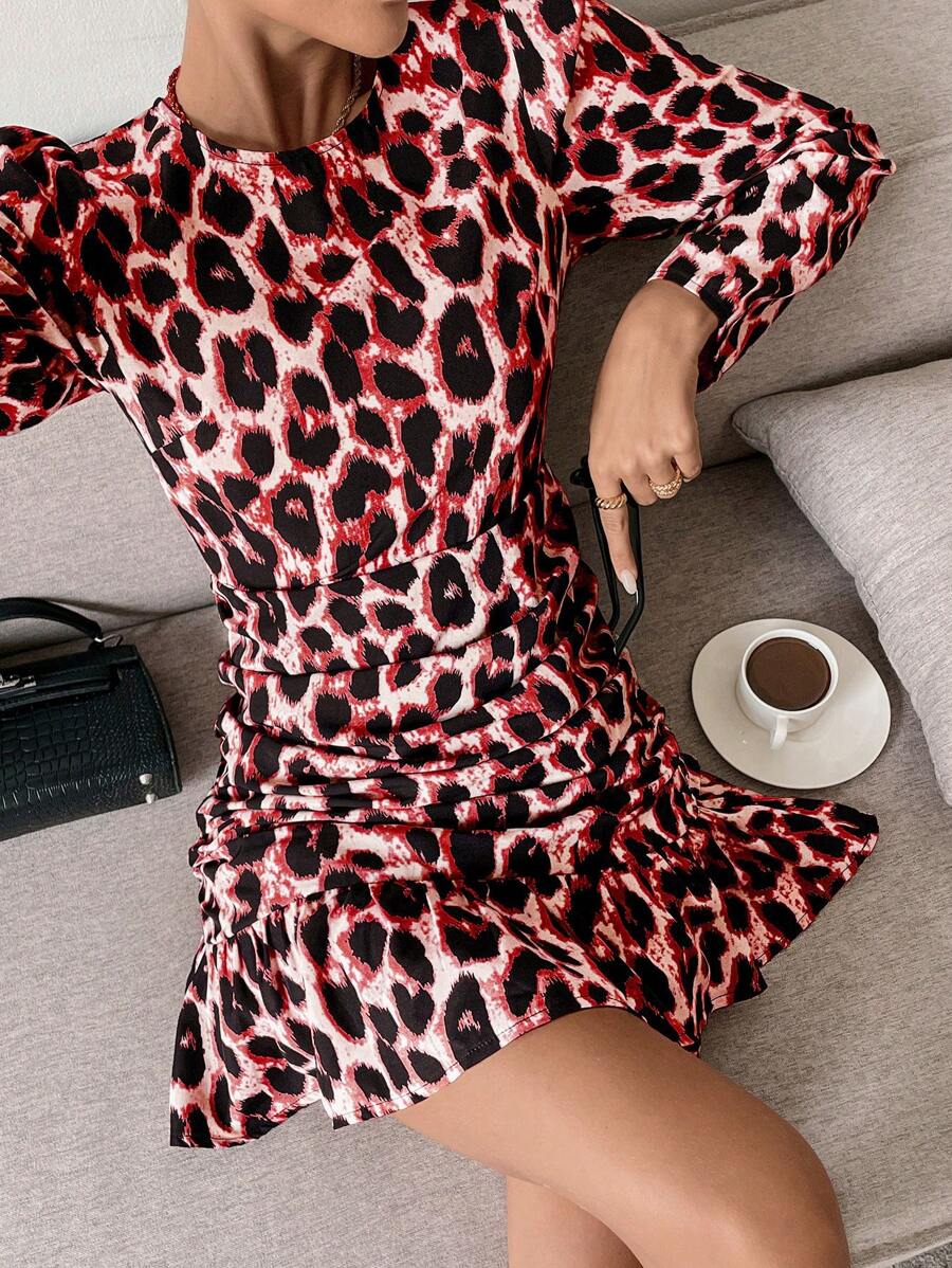 SHEIN Frenchy Jesienna damska sukienka mini z nadrukiem w panterkę