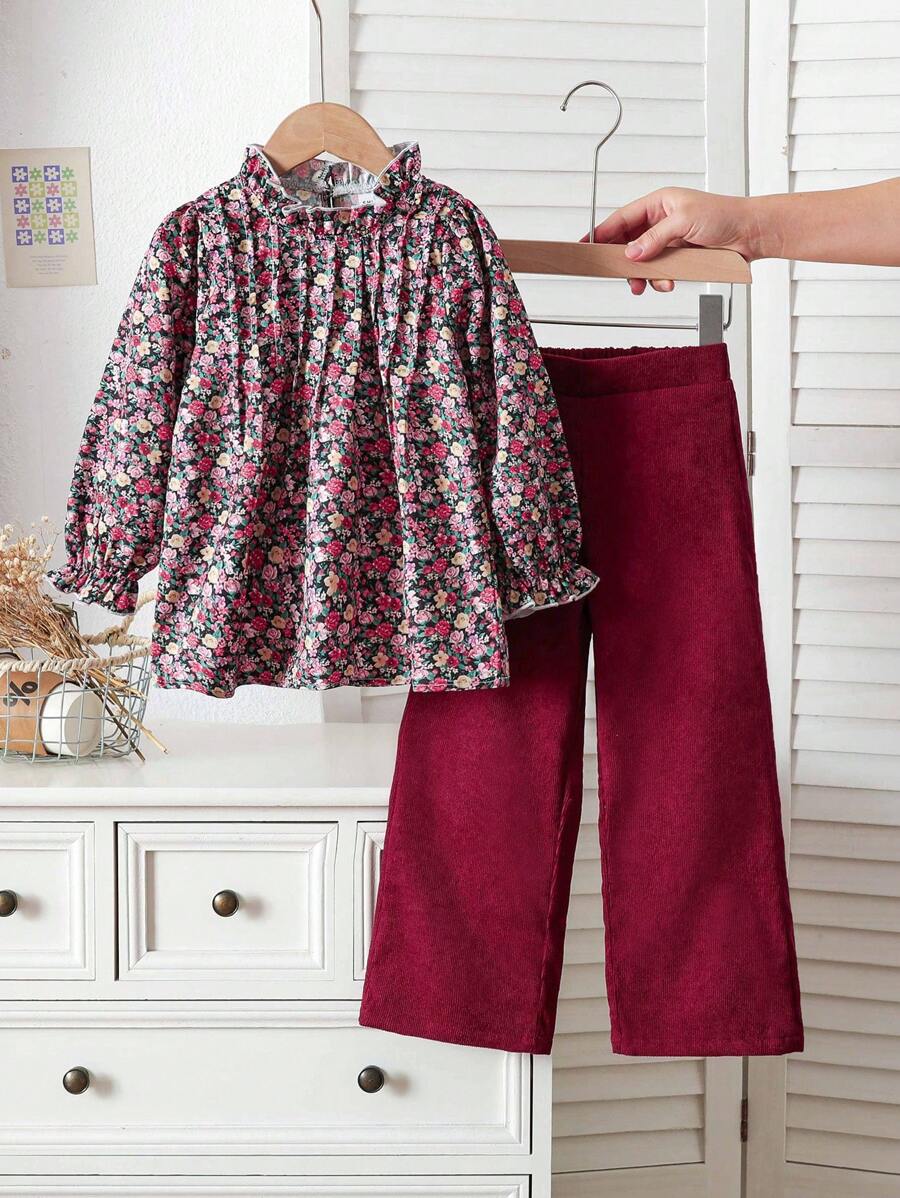 Souflis Souflis Set de 2 piezas con Top informal con estampado floral en toda la prenda y pantalones largos para niña