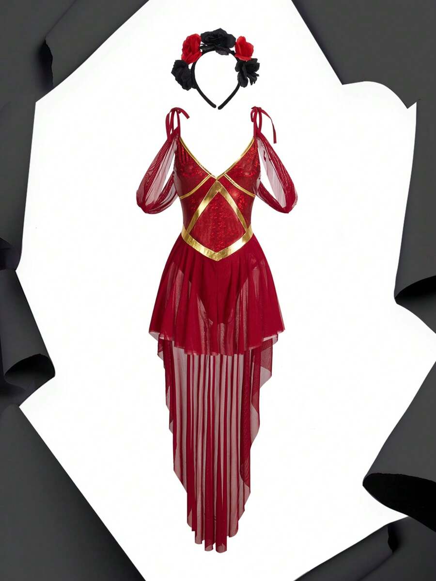 Conjunto de vestido-mono y diadema en estilo exótico de princesa, disfraz para mujeres