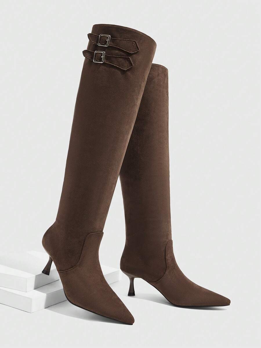 CUCCOO SZL 1 Pair Black Pointy Toe Thigh High Boots For Women, Suitable For Autumn/Winter New Year Holiday Valentines
