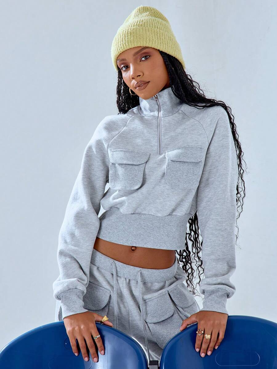 MUSERA High Neck Pocket Detail Quarter Zip Sweatshirt