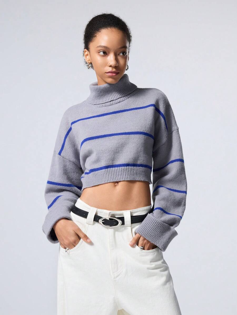 LYSMO Women's Striped Turtleneck Cropped Sweater, Casual Everyday Wear