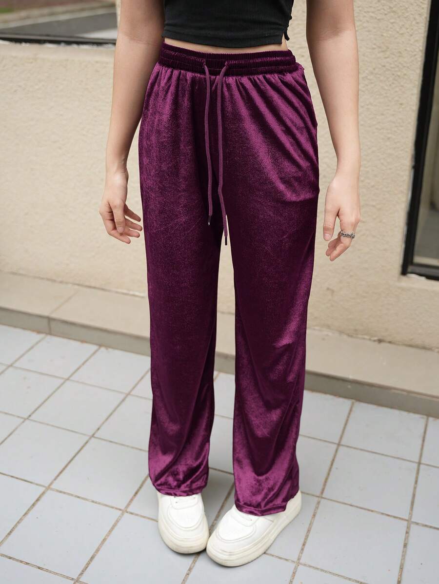 SHEIN Pantalones casuales elegantes de terciopelo para adolescentes, otoño/invierno 2024