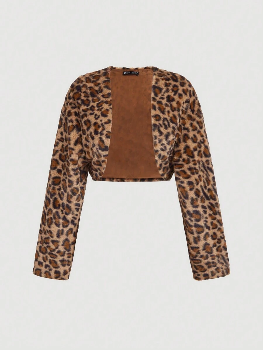 SHEIN MOD Leopard Print Fluffy Short Jacket