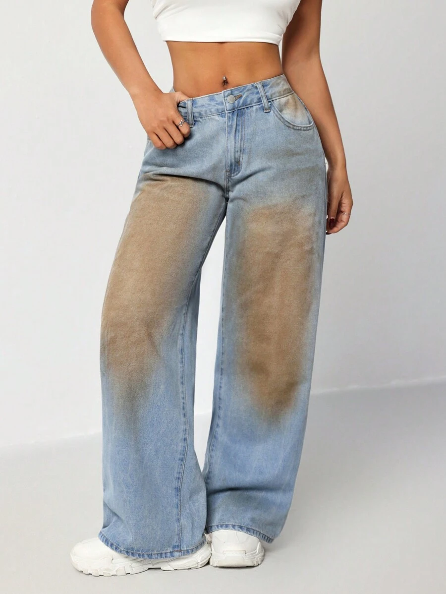 SHEIN EZwear Jeans ajustados de cintura baja azules de pierna recta para mujer