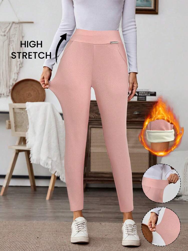 Pink rose fleece lined leggings on sale