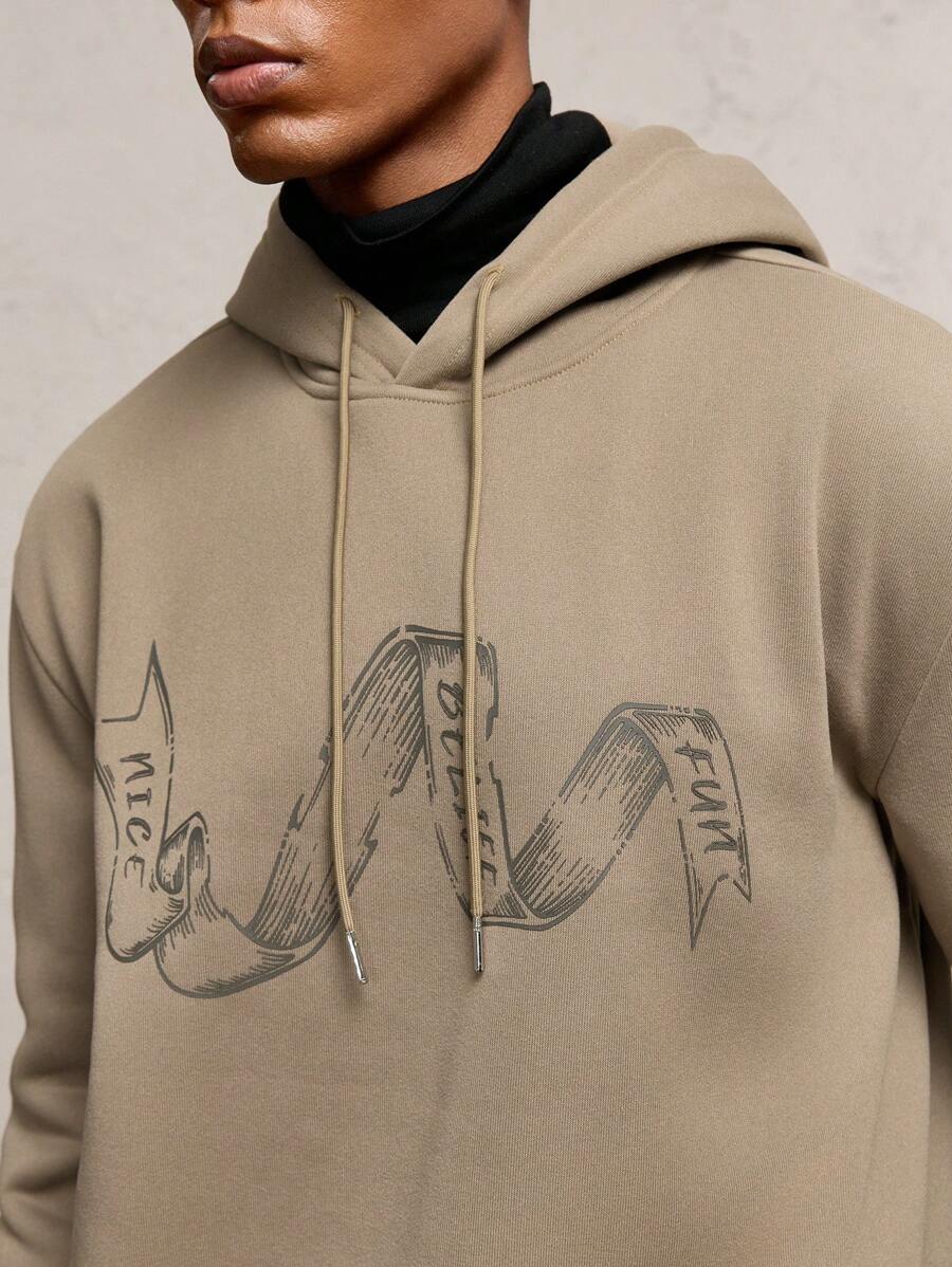 AKNOTIC Business Casual Sudadera con capucha holgada de manga larga con cordón, estampado de letras en marrón, con forro térmico, casual para otoño/invierno, adecuada para uso diario con accesorios de letras metálicas, sudadera estilo vacaciones vintage, para amigos, esposo, novio