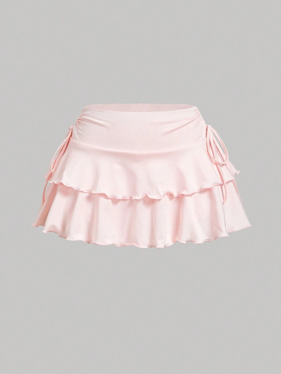 SHEIN X ELOISA & ORSON SHEIN MOD Falda plisada de unicolor con cordón en la cintura para mujer, informal