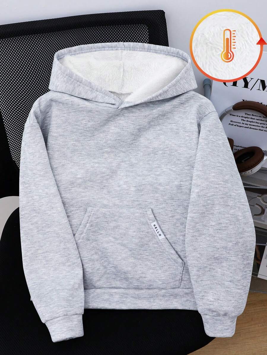 SHEIN Jungen Kapuzen-Sweatshirt mit Thermofütterung für Teenager, basic Lässig für Herbst/Winter