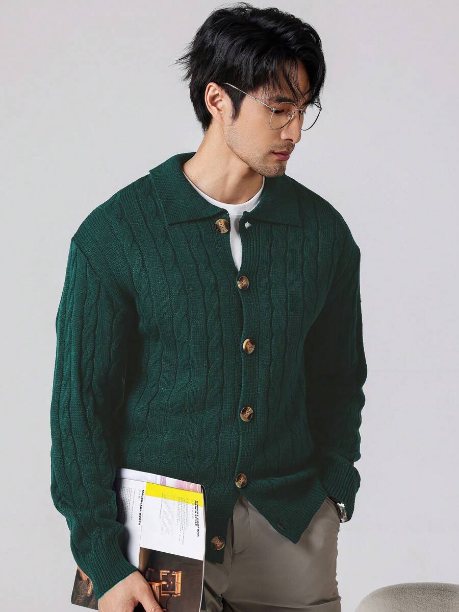 Manfinity Homme Men Front Buttoned Long Sleeve Minimalist Top, Casual Daily Wear