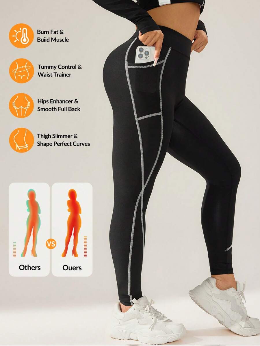 SHEIN Sport Studio Women's Minimalist Line Splice High Waist Casual Sweatpants