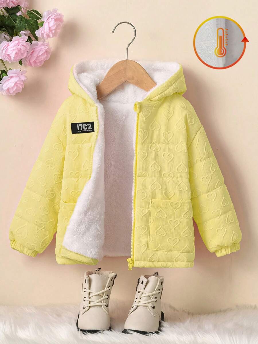 SHEIN Chaqueta de invierno con capucha y bolsillos de unicolor para niña