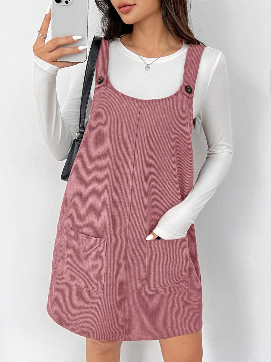 SHEIN EZwear Autumn New Corduroy Strap Women Dress
