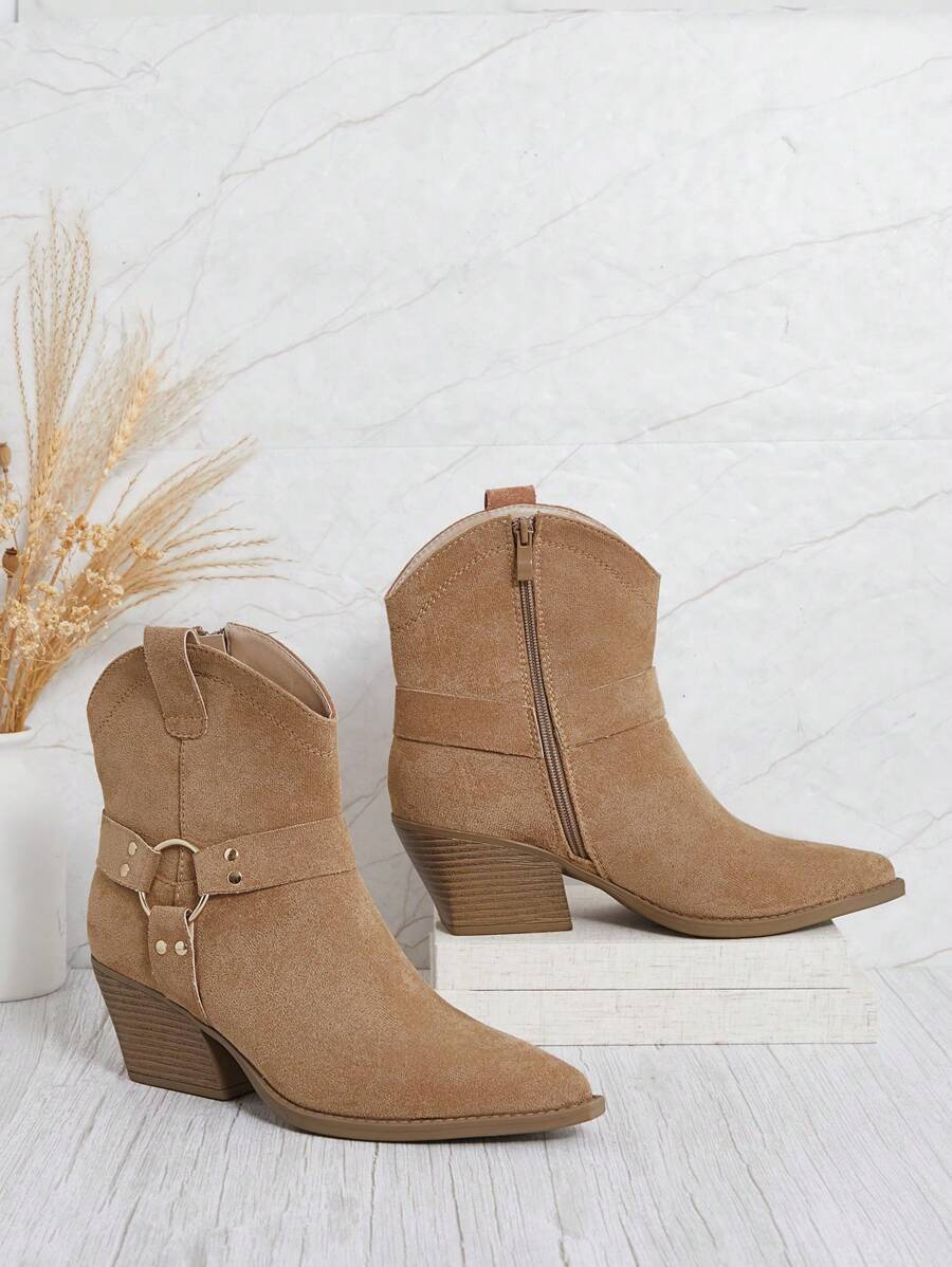 SHUZIA Botas de tacón de bloque con punta afilada y bordados occidentales, nuevas para Año Nuevo, Día de San Valentín