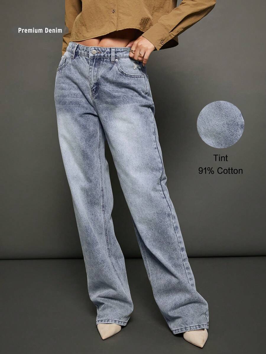 WESTFADE Premium 91% Cotton Denim 90s Straight Leg Jeans