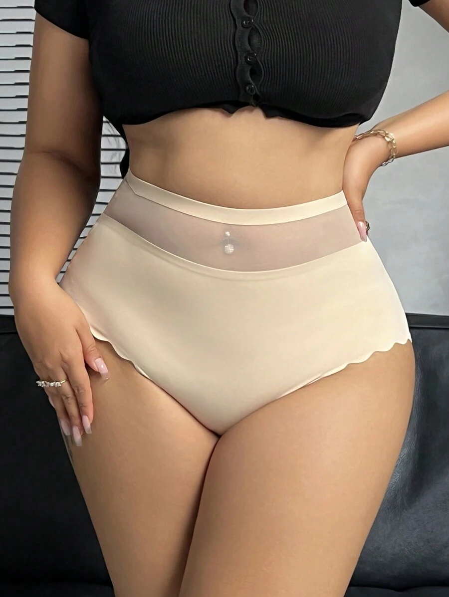 1 szt. Plus Size Damskie Jednokolorowe Kontrastowe Trójkątne Majtki Siatkowe