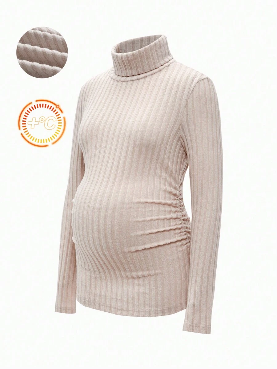 SHEIN Pregant Women Casual Solid Color High Neck Slim Fit Long Sleeve T-shirt, Jesień, Dla kobiet w ciąży