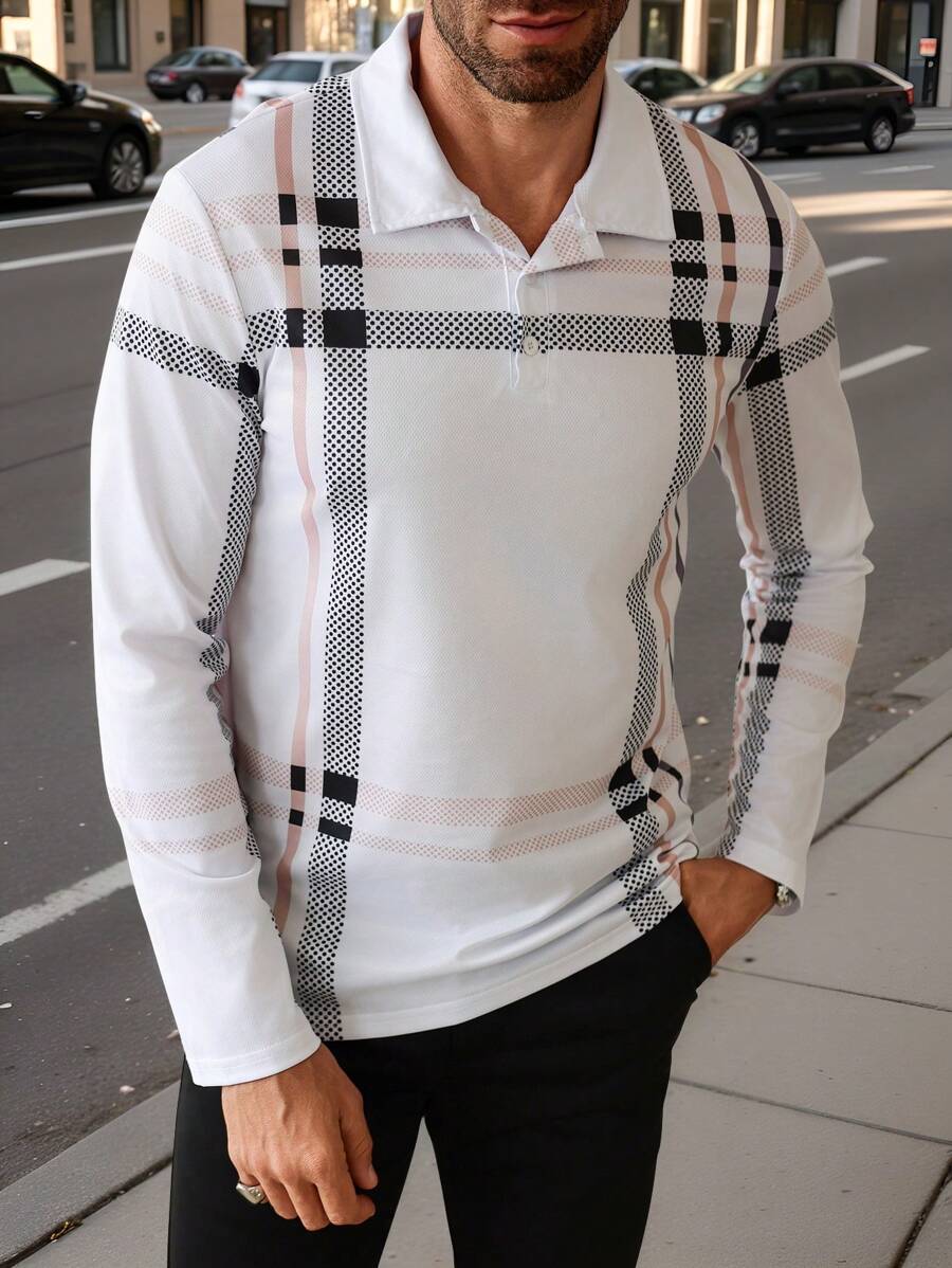 Manfinity Homme Men Casual Colorblock Striped Polo Shirt For Autumn