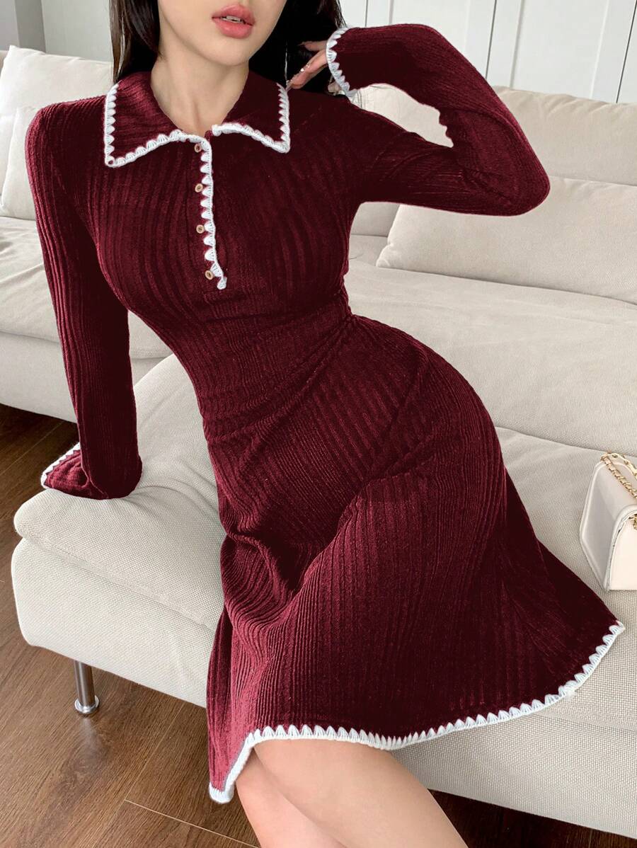 Mulvari Vestido casual mini de manga larga con cuello polo, puños acanalados y volantes con estampado floral, para otoño