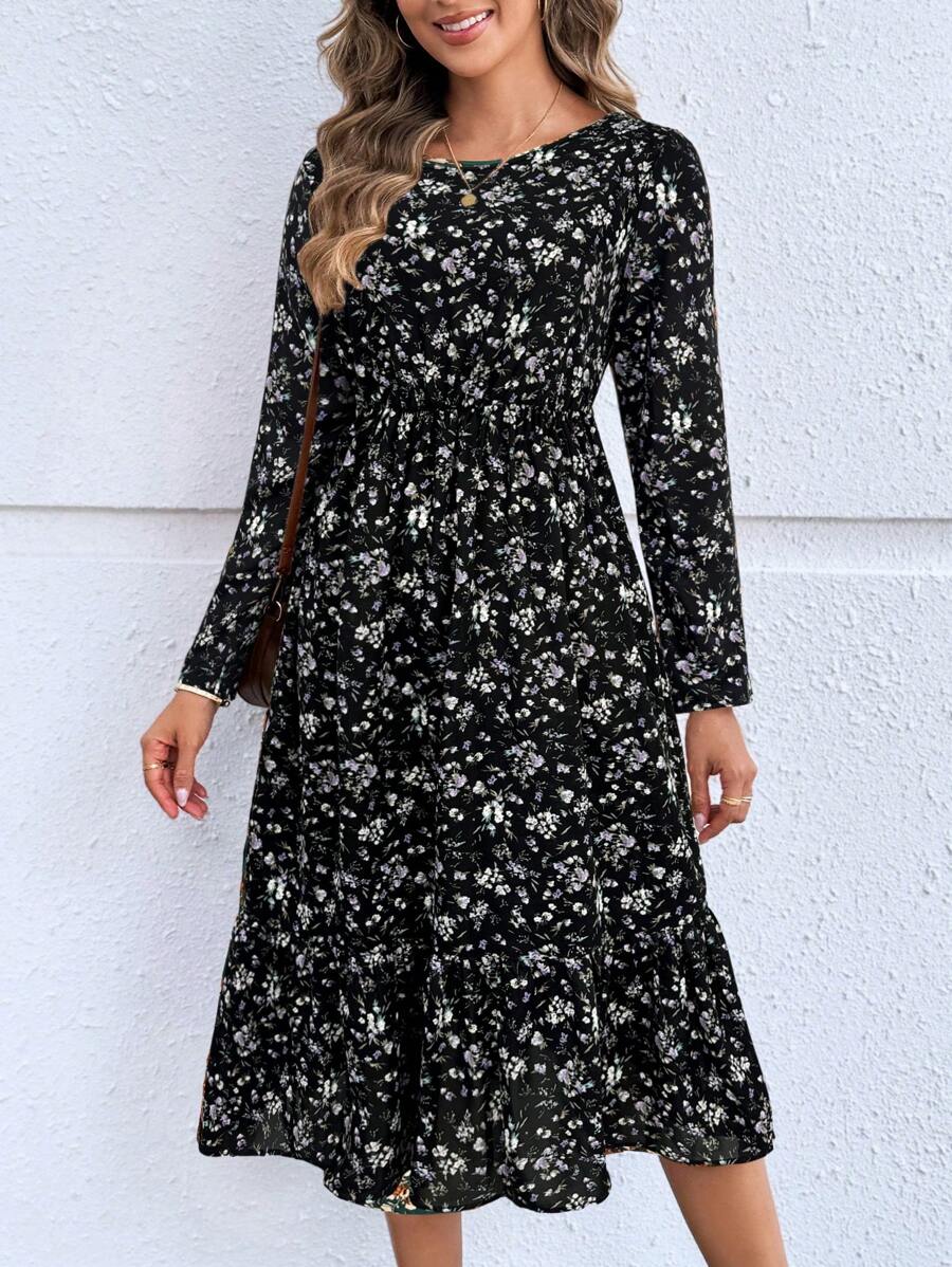 EMERY ROSE Women's Casual Floral Midi Dress, Autumn