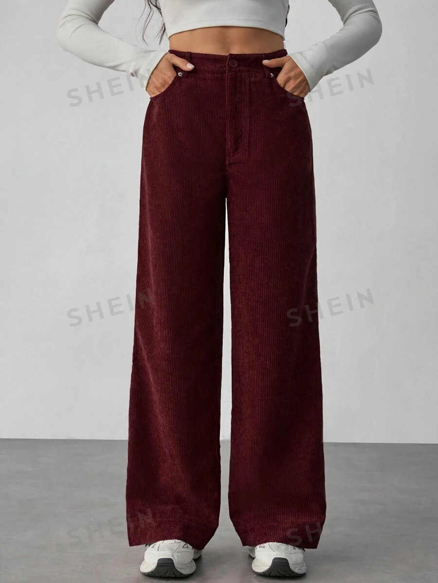 SHEIN Tall Pantalones casuales de mujer de unicolor con bolsillo delantero y botones